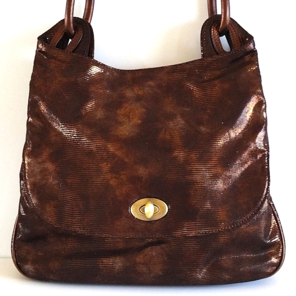 Donald J. Pliner metallic bronze shoulder bag Italy